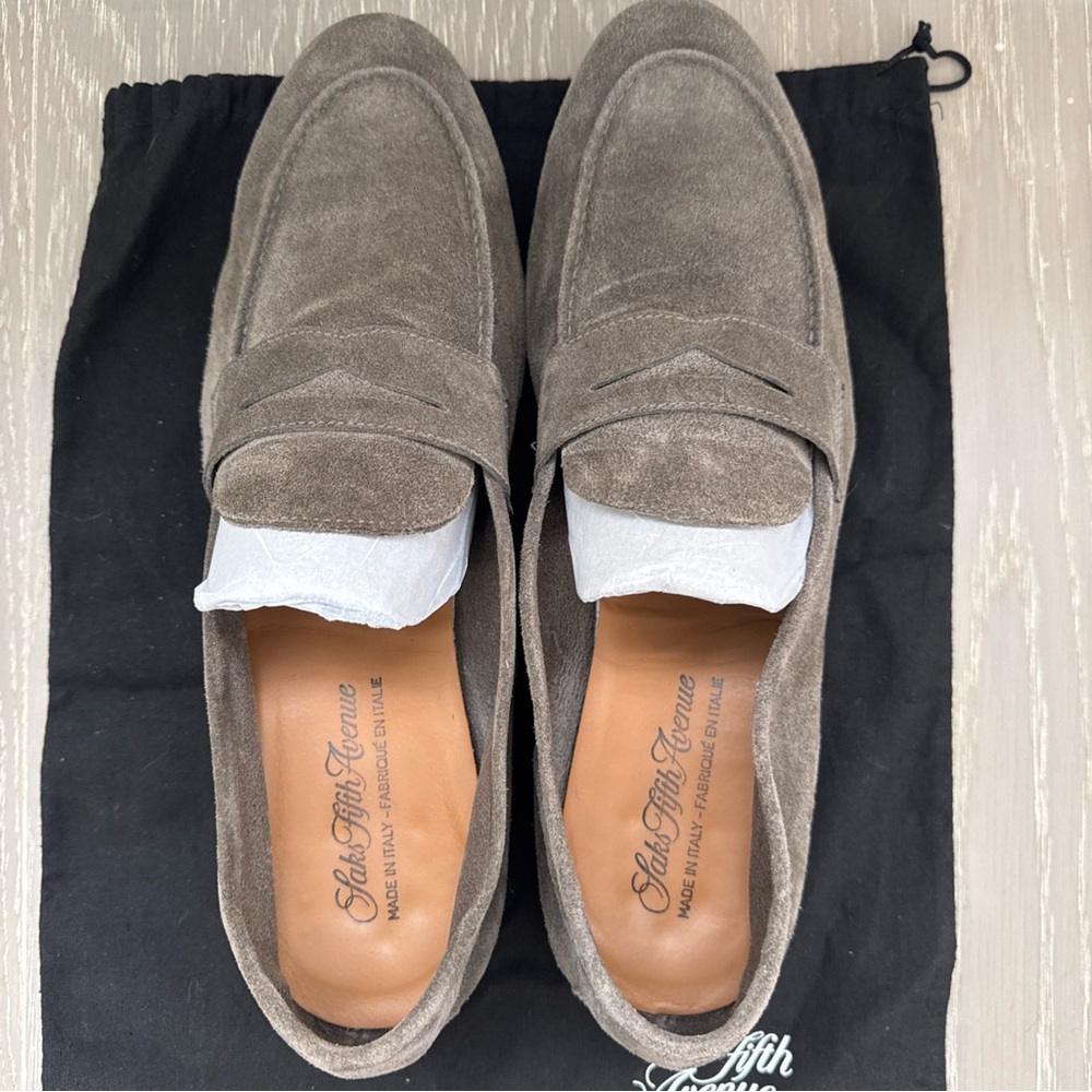 Saks Fifth Avenue Men’s Suede Brown Loafers Slip-On Shoes size 11